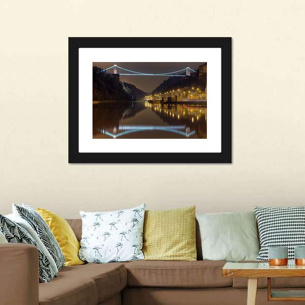 Clifton Bridge At Night Canvas Wall Art-1 Piece-Framed Print-20" x 16"-Tiaracle