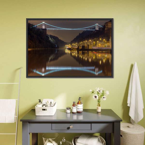 Clifton Bridge At Night Canvas Wall Art-5 Horizontal-Gallery Wrap-22" x 12"-Tiaracle