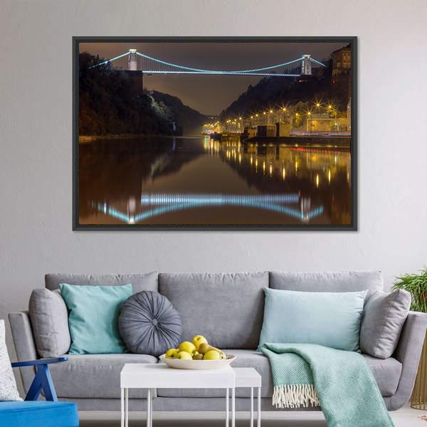Clifton Bridge At Night Canvas Wall Art-5 Horizontal-Gallery Wrap-22" x 12"-Tiaracle