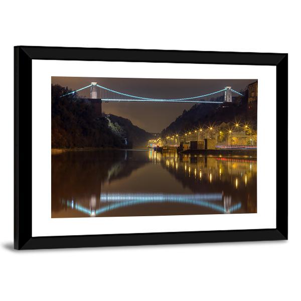 Clifton Bridge At Night Canvas Wall Art-5 Horizontal-Gallery Wrap-22" x 12"-Tiaracle