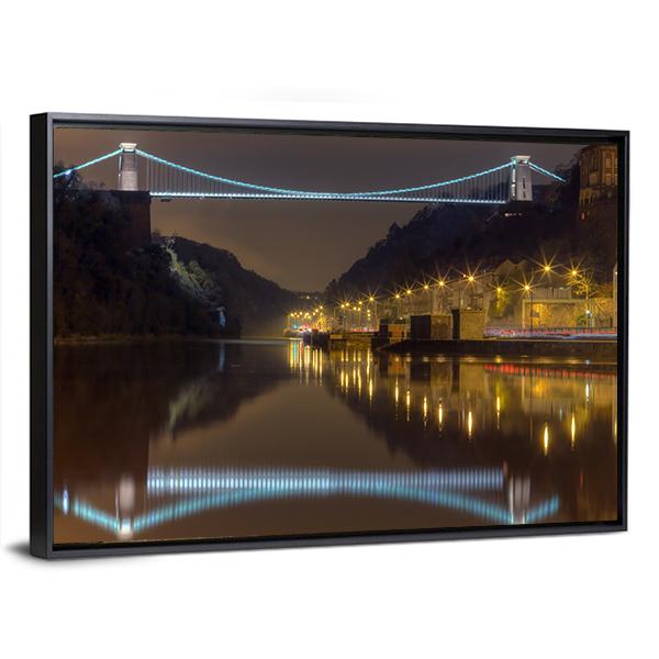 Clifton Bridge At Night Canvas Wall Art-5 Horizontal-Gallery Wrap-22" x 12"-Tiaracle