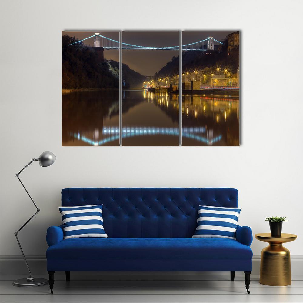 Clifton Bridge At Night Canvas Wall Art-3 Horizontal-Gallery Wrap-37" x 24"-Tiaracle