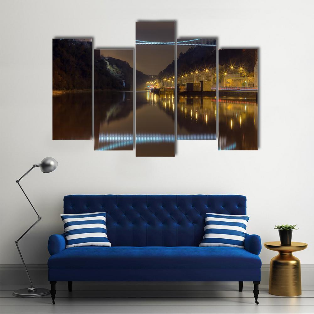 Clifton Bridge At Night Canvas Wall Art-5 Pop-Gallery Wrap-47" x 32"-Tiaracle