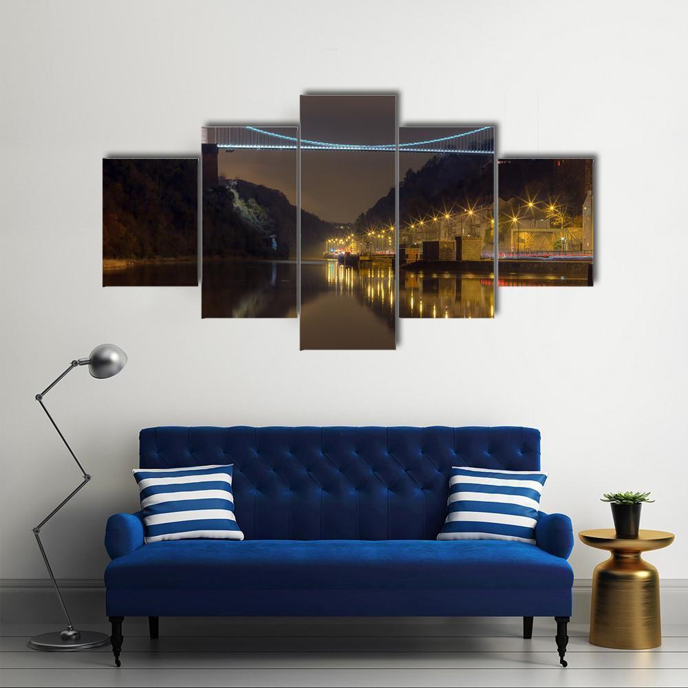 Clifton Bridge At Night Canvas Wall Art-5 Star-Gallery Wrap-62" x 32"-Tiaracle
