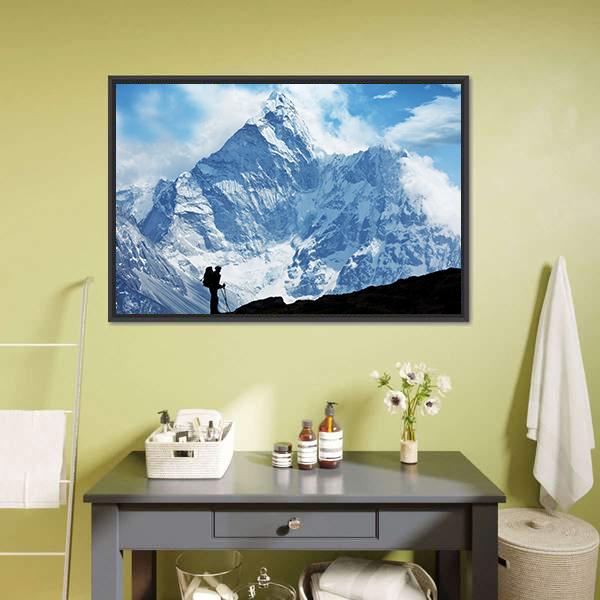 Climber On Himalaya Canvas Wall Art-3 Horizontal-Gallery Wrap-25" x 16"-Tiaracle