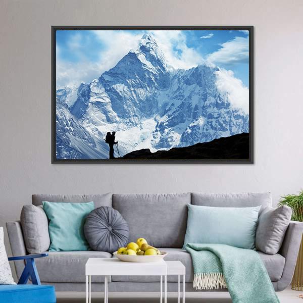 Climber On Himalaya Canvas Wall Art-3 Horizontal-Gallery Wrap-25" x 16"-Tiaracle