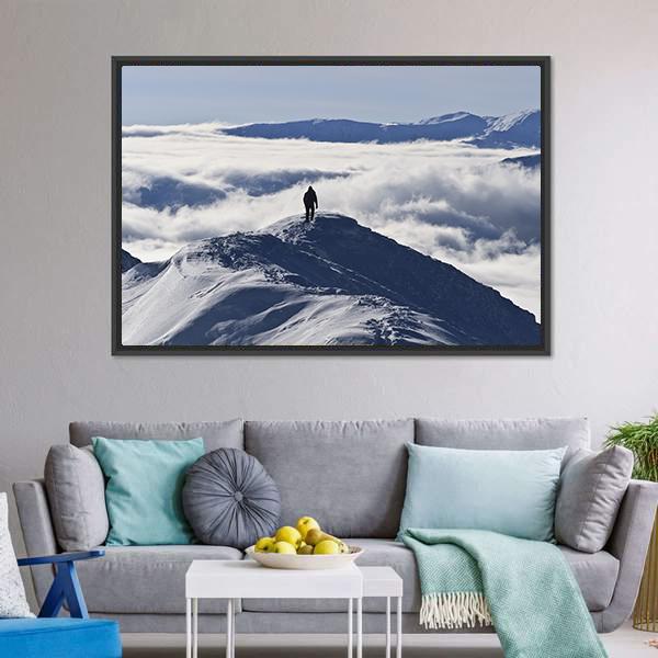 Climber On Mountain Canvas Wall Art-3 Horizontal-Gallery Wrap-25" x 16"-Tiaracle