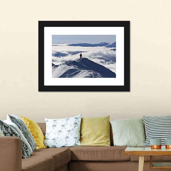 Climber On Mountain Canvas Wall Art-1 Piece-Framed Print-20" x 16"-Tiaracle