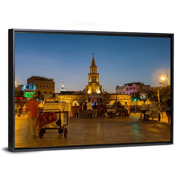 Clock Tower Gate At Night Canvas Wall Art-3 Horizontal-Gallery Wrap-25" x 16"-Tiaracle