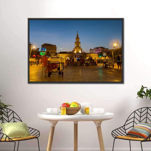 Clock Tower Gate At Night Canvas Wall Art-1 Piece-Floating Frame-24" x 16"-Tiaracle