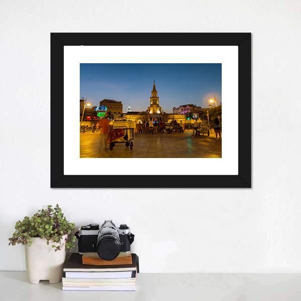 Clock Tower Gate At Night Canvas Wall Art-3 Horizontal-Gallery Wrap-25" x 16"-Tiaracle