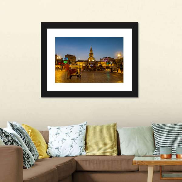 Clock Tower Gate At Night Canvas Wall Art-1 Piece-Framed Print-20" x 16"-Tiaracle
