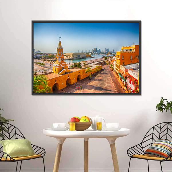 Clock Tower Gate Colombia Canvas Wall Art-1 Piece-Floating Frame-24" x 16"-Tiaracle