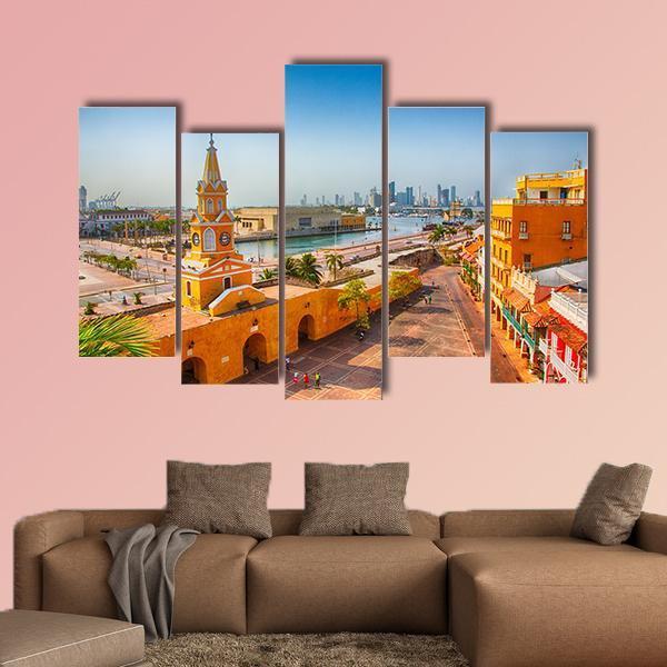 Clock Tower Gate Colombia Canvas Wall Art-5 Pop-Gallery Wrap-47" x 32"-Tiaracle
