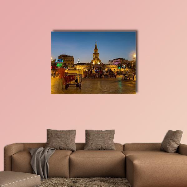 Clock Tower Gate At Night Canvas Wall Art-1 Piece-Gallery Wrap-48" x 32"-Tiaracle