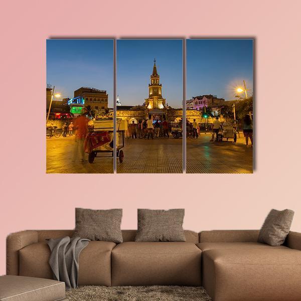 Clock Tower Gate At Night Canvas Wall Art-3 Horizontal-Gallery Wrap-25" x 16"-Tiaracle