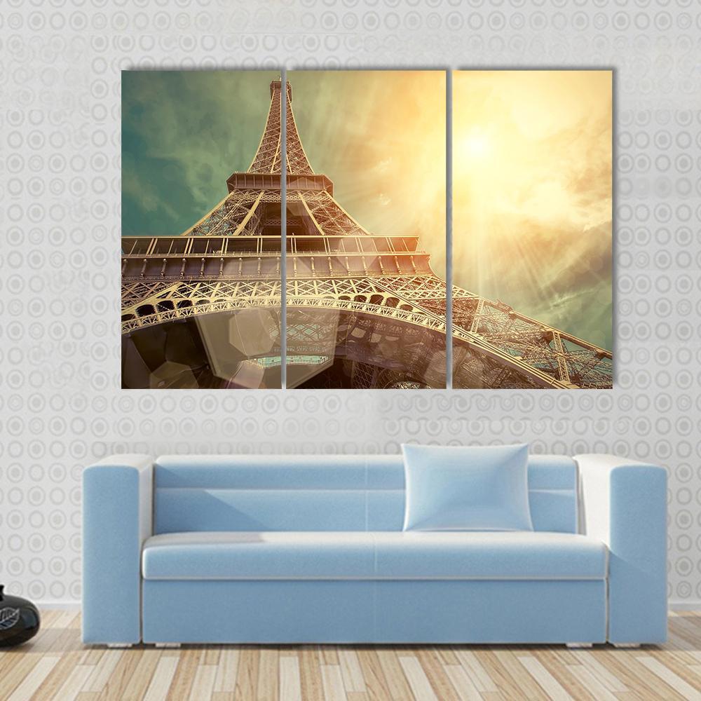 Close Up Eiffel Tower Canvas Wall Art-3 Horizontal-Gallery Wrap-37" x 24"-Tiaracle