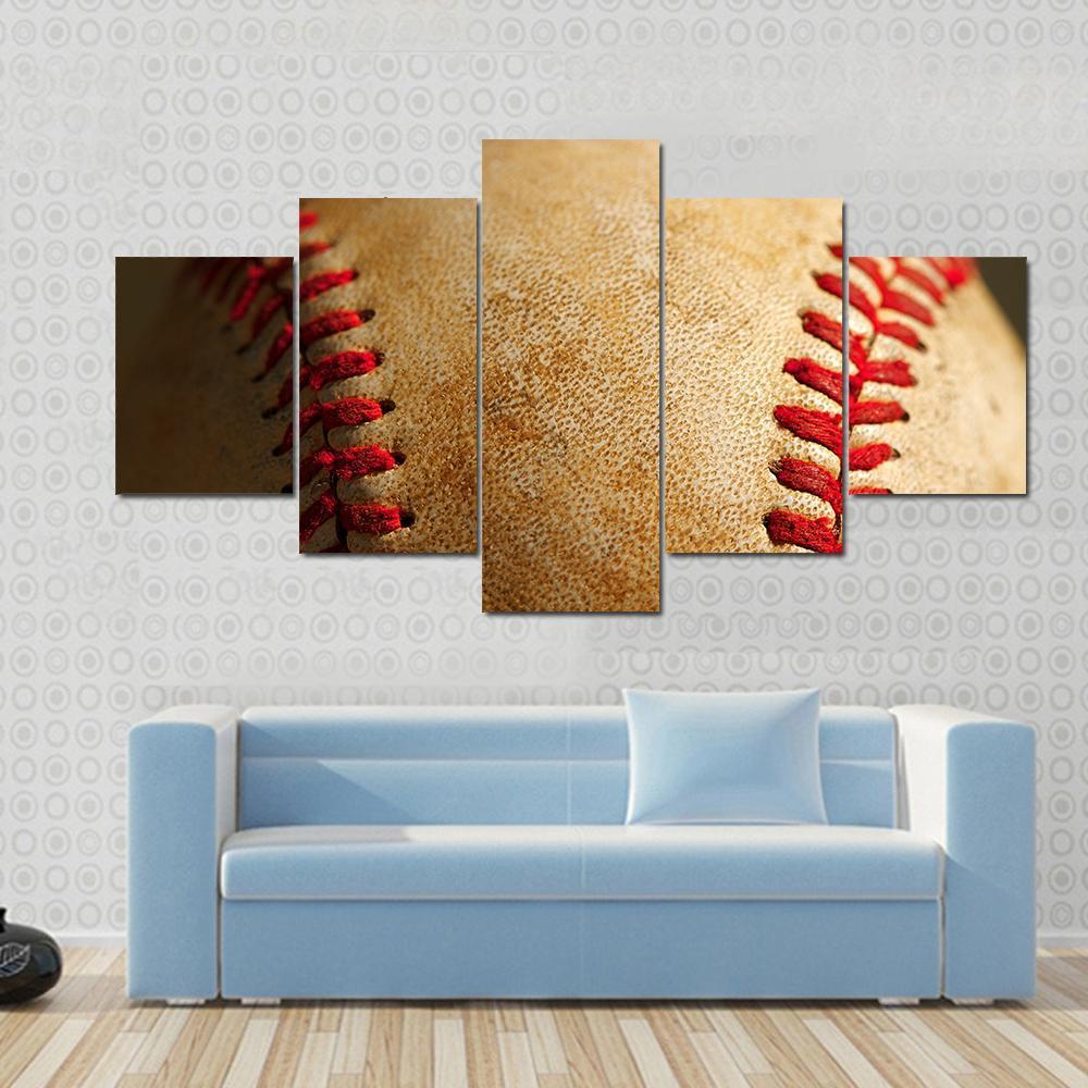 Close Up Of Baseball Canvas Wall Art-5 Star-Gallery Wrap-62&quot; x 32&quot;-Tiaracle