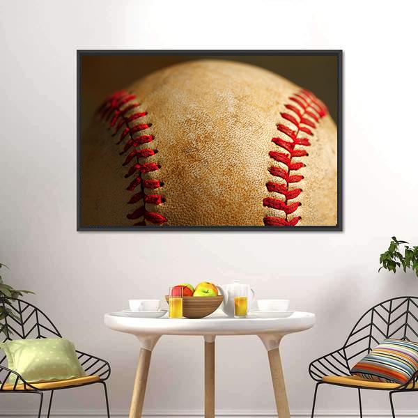 Close Up Of Baseball Canvas Wall Art-1 Piece-Floating Frame-24&quot; x 16&quot;-Tiaracle