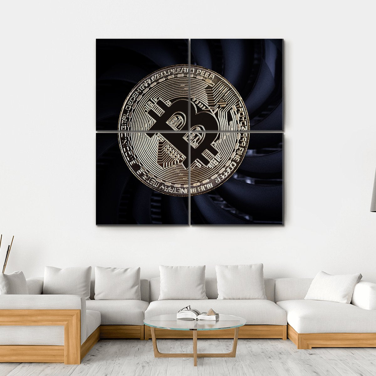 Close Up Of Bitcoin Canvas Wall Art-4 Square-Gallery Wrap-17" x 17"-Tiaracle