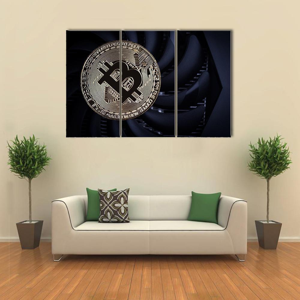 Close Up Of Bitcoin Canvas Wall Art-3 Horizontal-Gallery Wrap-37" x 24"-Tiaracle