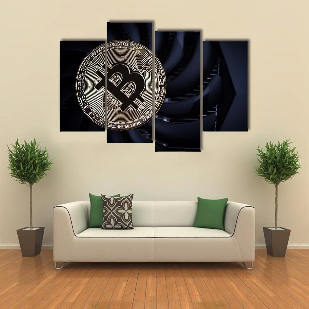 Close Up Of Bitcoin Canvas Wall Art-4 Pop-Gallery Wrap-50" x 32"-Tiaracle