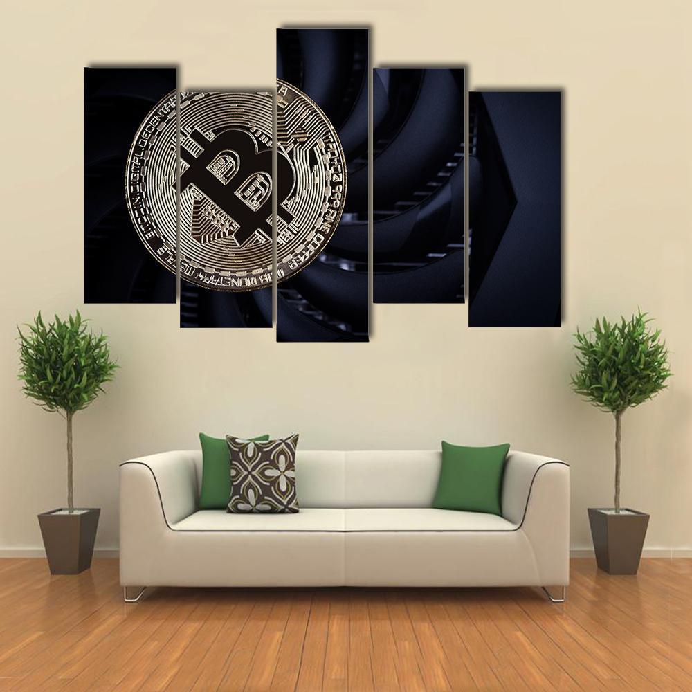 Close Up Of Bitcoin Canvas Wall Art-5 Pop-Gallery Wrap-47" x 32"-Tiaracle