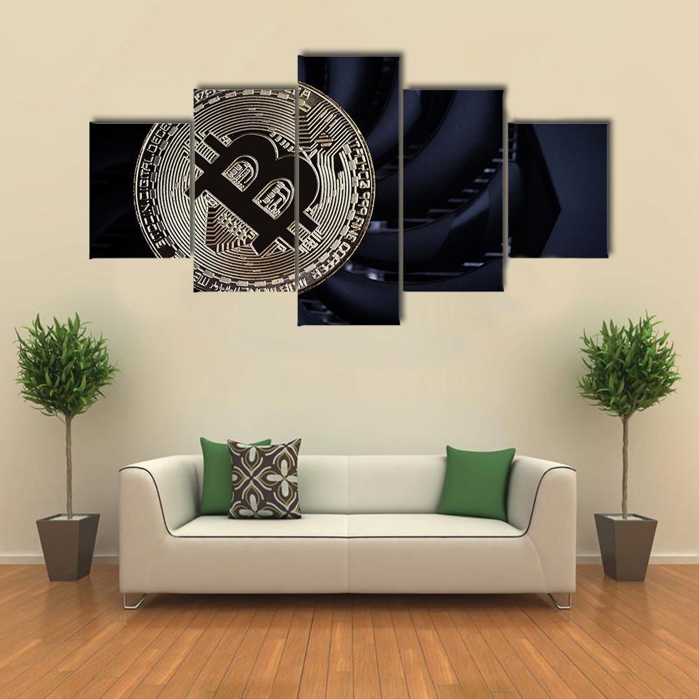 Close Up Of Bitcoin Canvas Wall Art-5 Star-Gallery Wrap-62" x 32"-Tiaracle