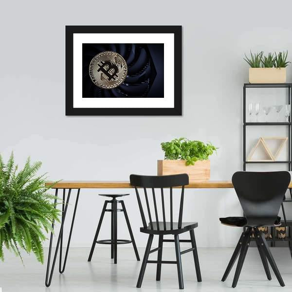 Close Up Of Bitcoin Panoramic Canvas Wall Art-1 Piece-36" x 12"-Tiaracle