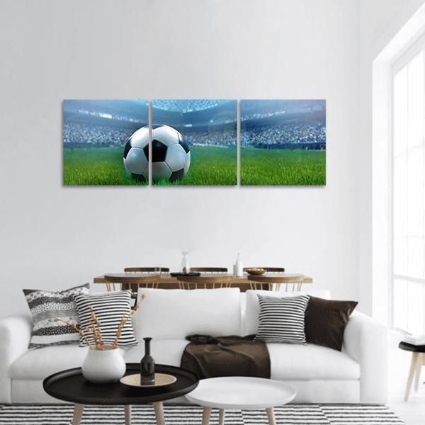 Close Up Of Football Panoramic Canvas Wall Art-3 Piece-25" x 08"-Tiaracle