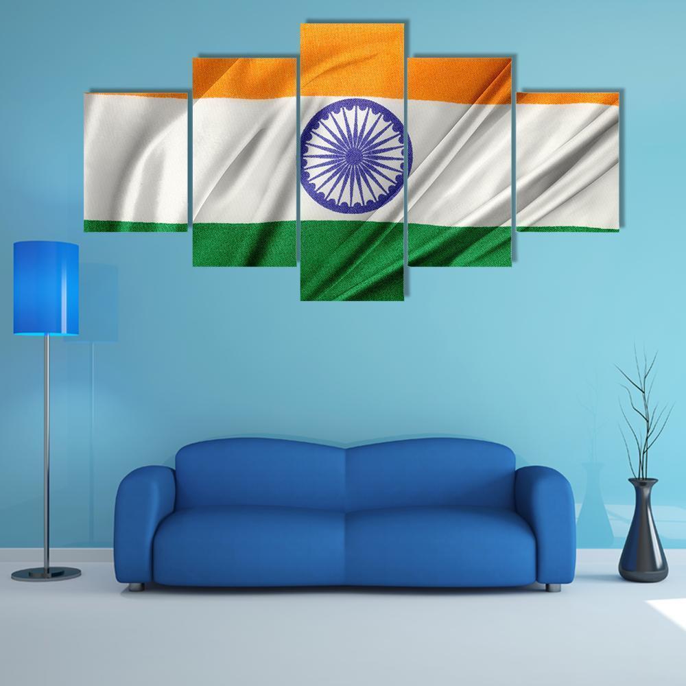 Close Up Of Indian Flag Canvas Wall Art-5 Star-Gallery Wrap-62" x 32"-Tiaracle