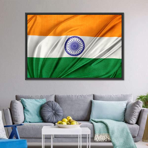 Close Up Of Indian Flag Panoramic Canvas Wall Art-1 Piece-36" x 12"-Tiaracle