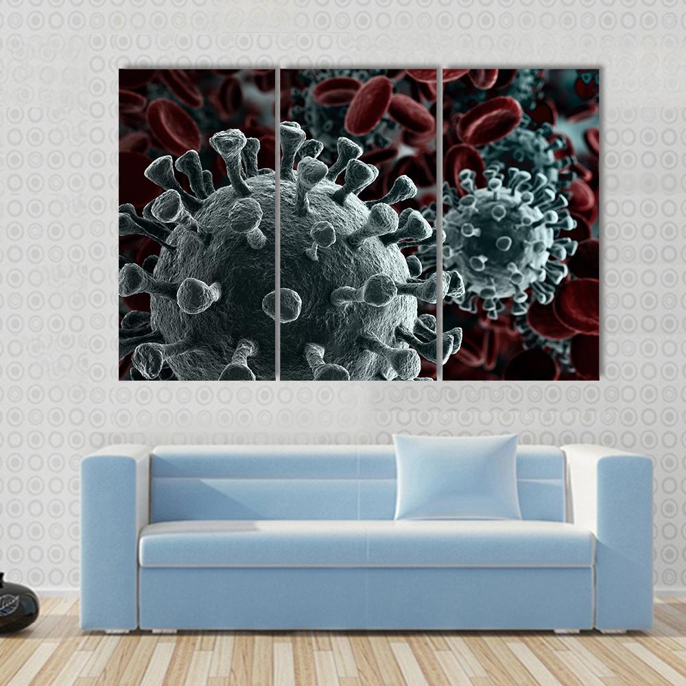 Coronavirus Close Up Canvas Wall Art-3 Horizontal-Gallery Wrap-25" x 16"-Tiaracle