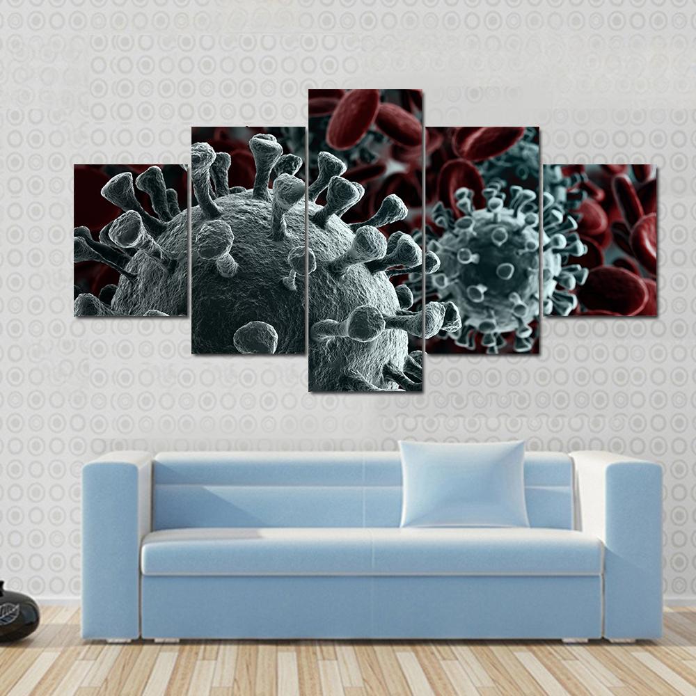 Coronavirus Close Up Canvas Wall Art-5 Star-Gallery Wrap-42" x 21"-Tiaracle