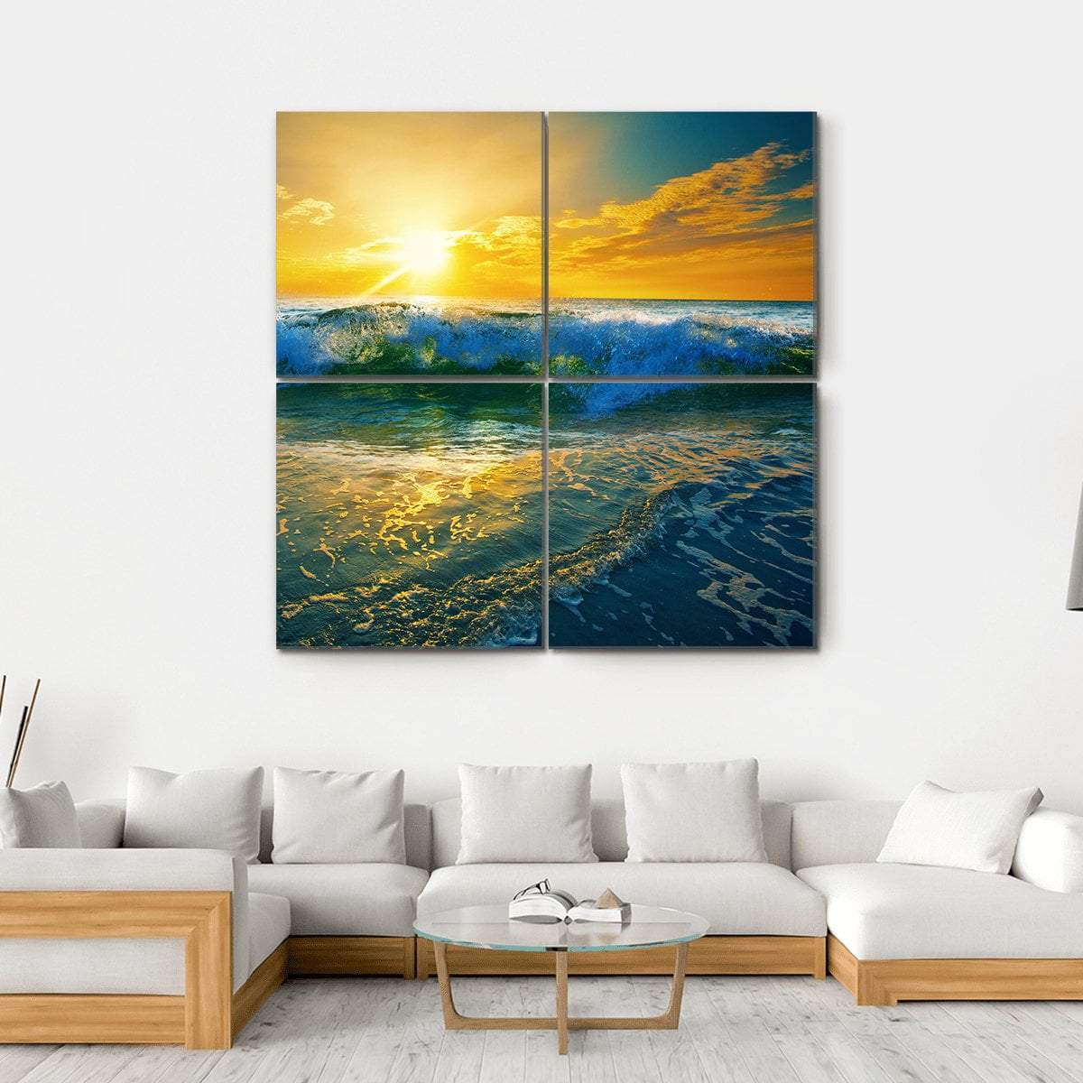 Ocean Waves At Sunrise Canvas Wall Art-4 Square-Gallery Wrap-17" x 17"-Tiaracle