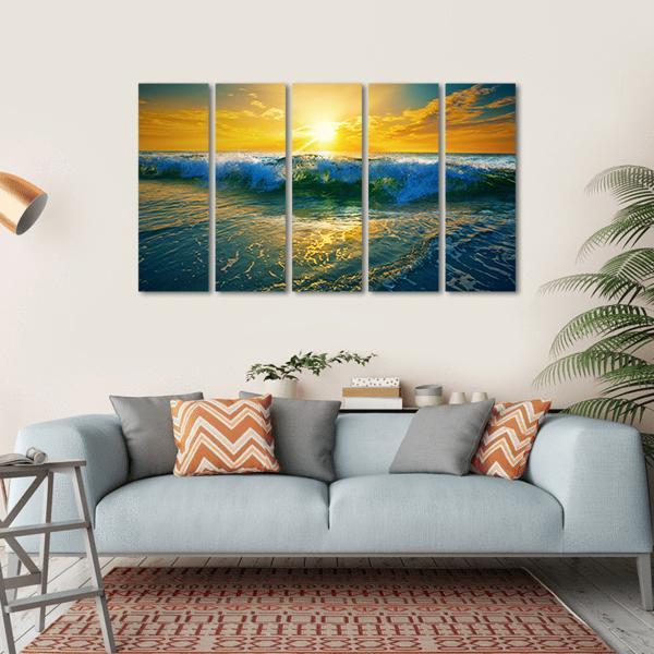 Ocean Waves At Sunrise Canvas Wall Art-5 Horizontal-Gallery Wrap-22" x 12"-Tiaracle