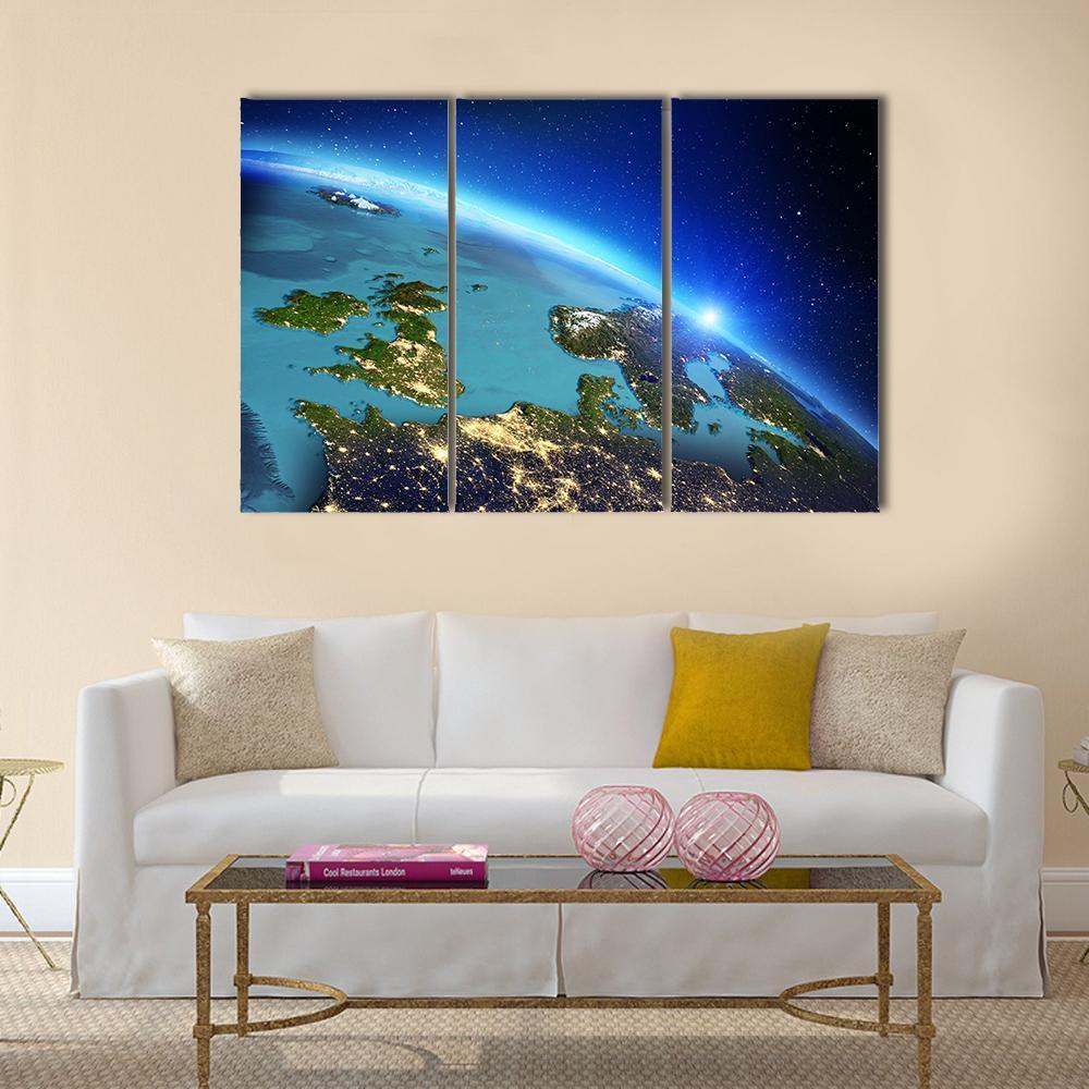 Close Up Of Planet Earth Canvas Wall Art-3 Horizontal-Gallery Wrap-37" x 24"-Tiaracle