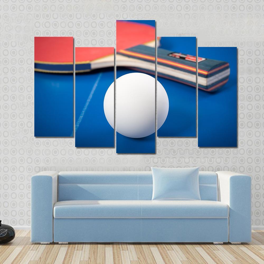 Table Tennis Ball &amp; Racket Canvas Wall Art-5 Pop-Gallery Wrap-47" x 32"-Tiaracle