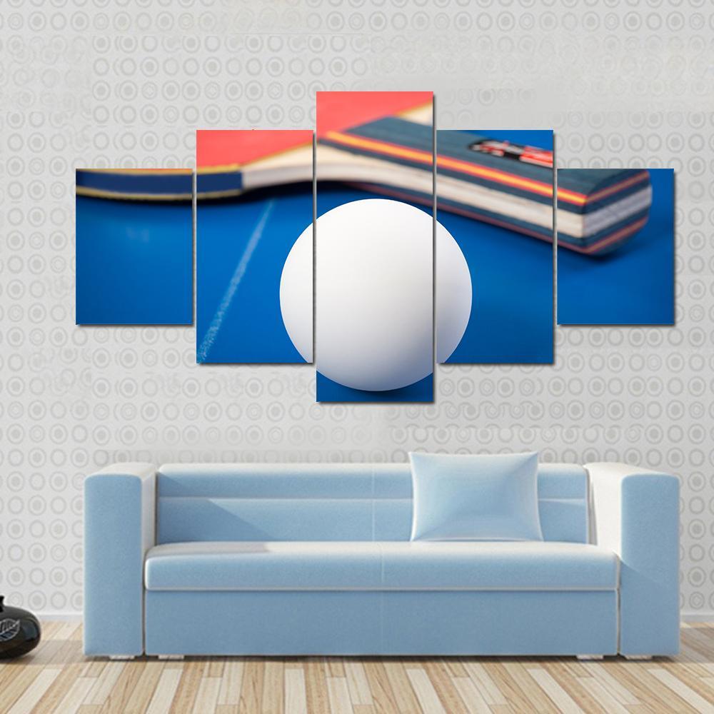 Table Tennis Ball &amp; Racket Canvas Wall Art-5 Star-Gallery Wrap-62" x 32"-Tiaracle