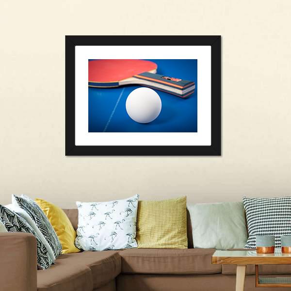 Table Tennis Ball &amp; Racket Canvas Wall Art-1 Piece-Framed Print-20" x 16"-Tiaracle