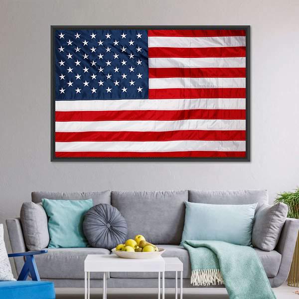 Close Up Of US Flag Canvas Wall Art-1 Piece-Floating Frame-36" x 24"-Tiaracle