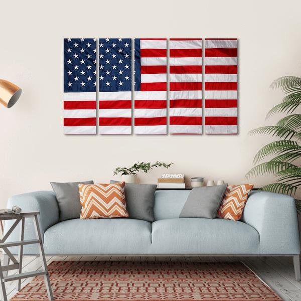 Close Up Of US Flag Canvas Wall Art-5 Horizontal-Gallery Wrap-22" x 12"-Tiaracle