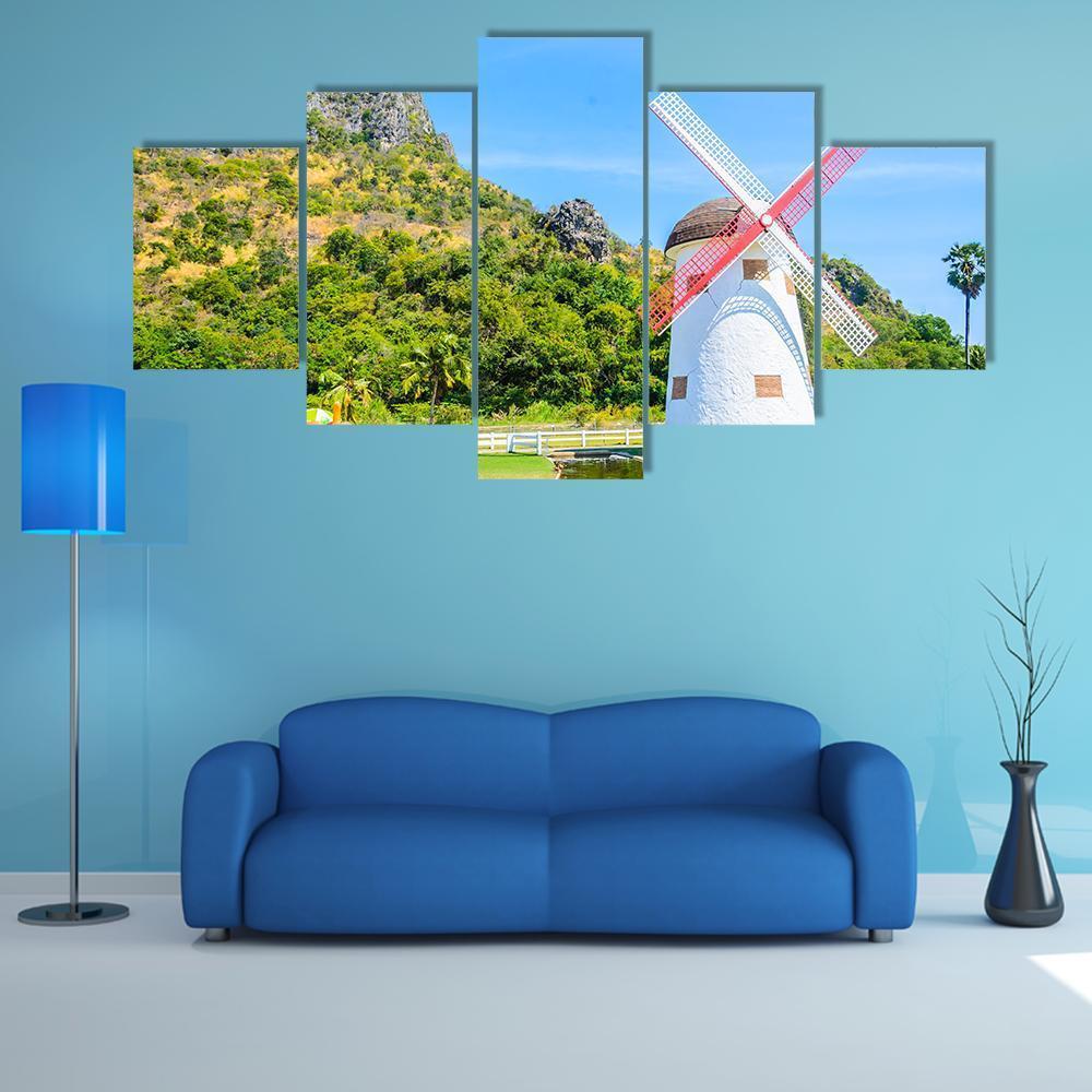 Close Up Of Windmill Canvas Wall Art-5 Star-Gallery Wrap-62" x 32"-Tiaracle