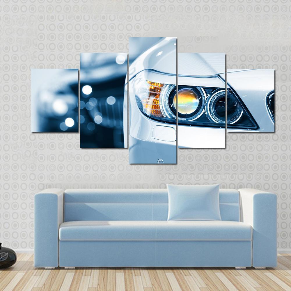 Close Up Of Car Headlight Canvas Wall Art-5 Star-Gallery Wrap-62" x 32"-Tiaracle
