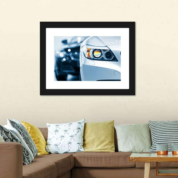 Close Up Of Car Headlight Canvas Wall Art-1 Piece-Framed Print-20" x 16"-Tiaracle