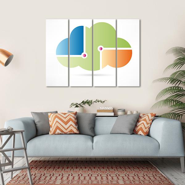 Cloud Computing Icon Canvas Wall Art in white, green and blue, single panel hung on a wall