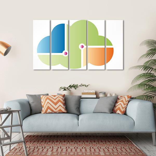 Cloud Computing Icon Canvas Wall Art in white, green and blue, single panel hung on a wall