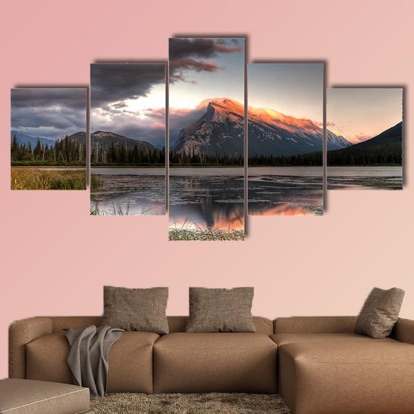 Clouds Moving Over The Top Of A Mountain Canvas Wall Art-5 Star-Gallery Wrap-62" x 32"-Tiaracle