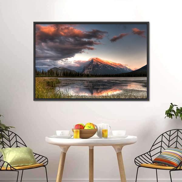 Clouds Moving Over The Top Of A Mountain Canvas Wall Art-1 Piece-Floating Frame-24" x 16"-Tiaracle