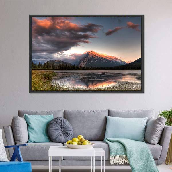 Clouds Moving Over The Top Of A Mountain Canvas Wall Art-3 Horizontal-Gallery Wrap-25" x 16"-Tiaracle